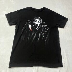 2/$30 Ghost Face Scream T-Shirt Middle Finger Knife Lewd Vulgar Black Y2K Horror